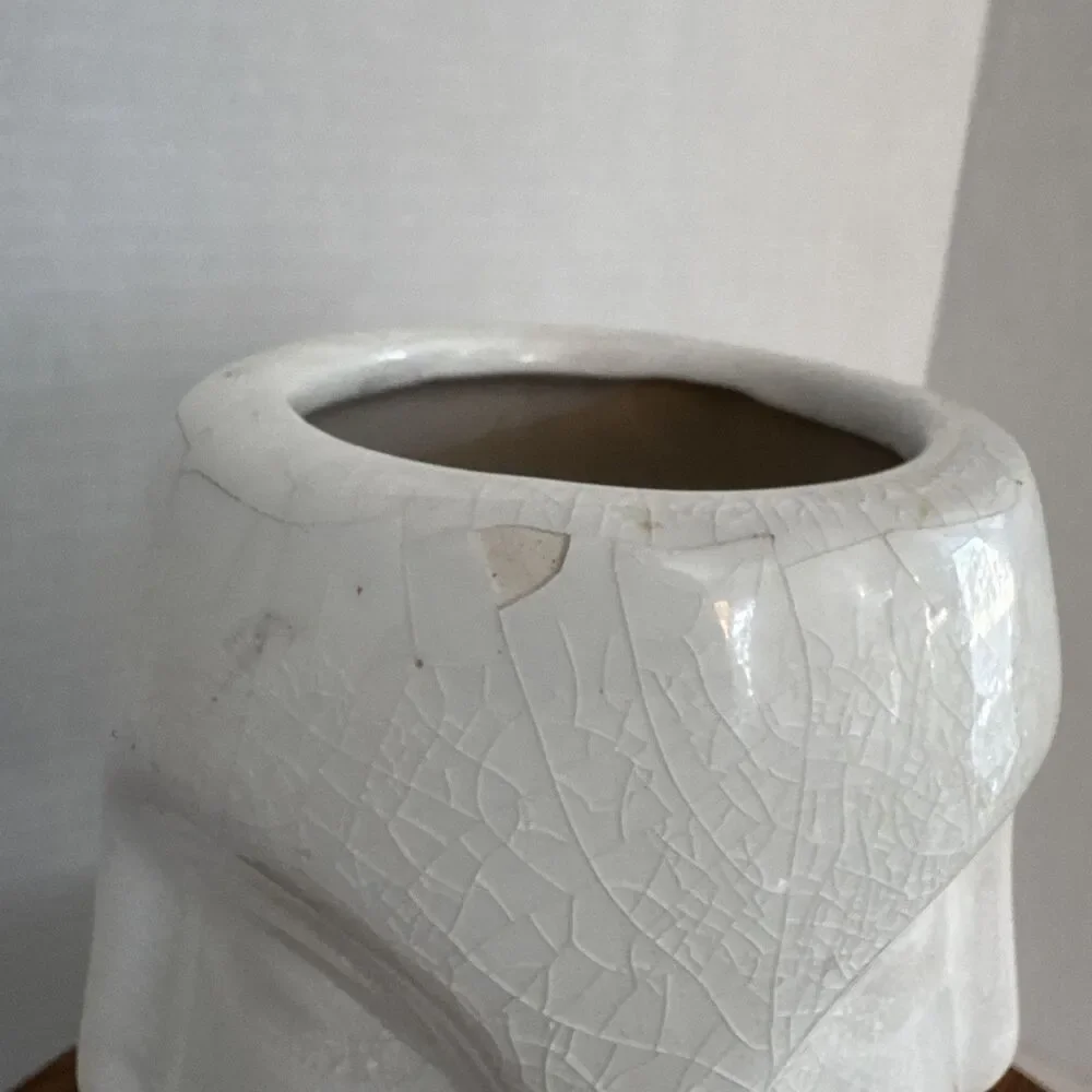 White Crackled Four Faces Vase Interesting Eye Catching
